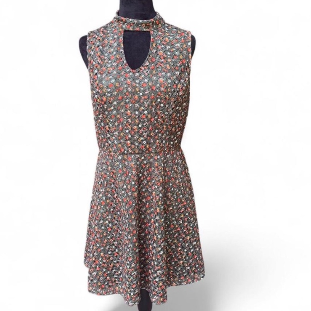 Bohemian Cottagecore Olive Floral Crochet Sleeveless Dress